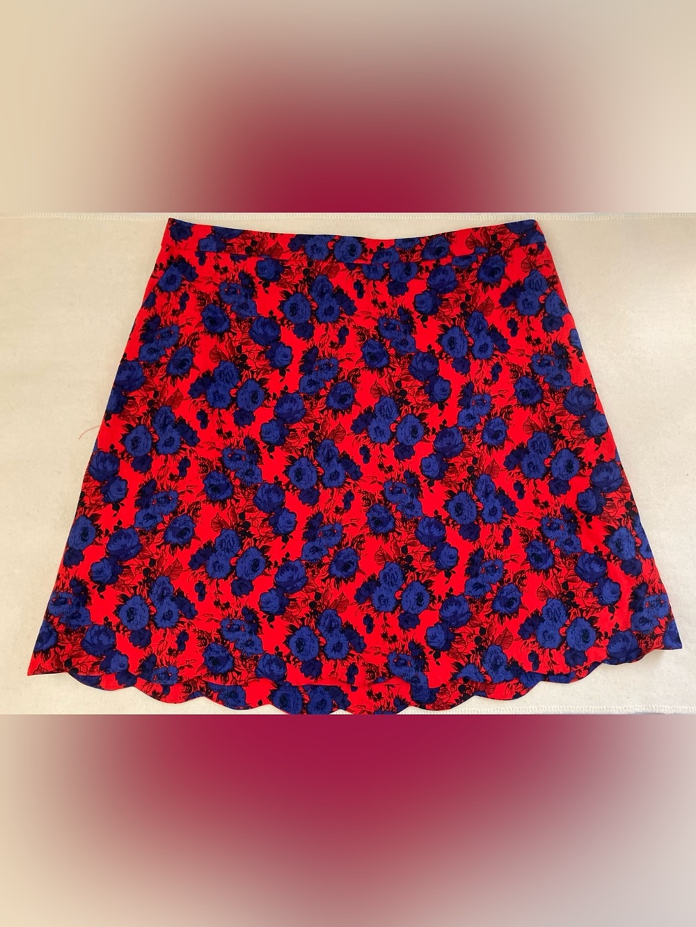 Market & Spruce Linen Cotton Scalloped Hem Skirt XL NWT Red Blue Floral